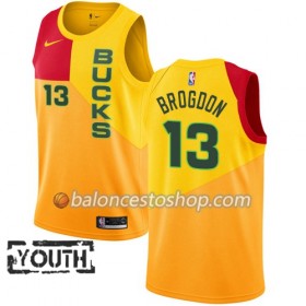 Camiseta Niños NBA Milwaukee Bucks Malcolm Brogdon 13 2018-19 Nike City Edition Amarillo Swingman